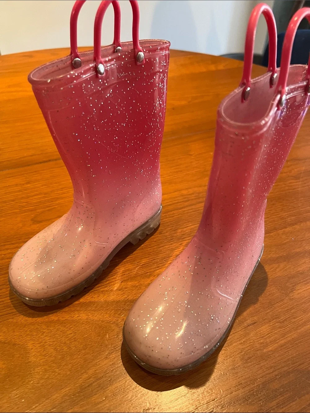 Kids Pink Ombre Glitter light up Rain Boots